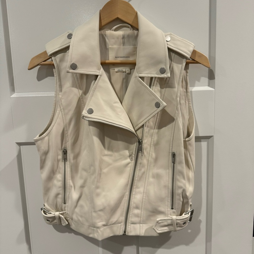 Anthropologie Cropped Moto Vest - ivory - Picture 6 of 7